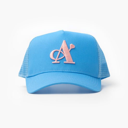 A Jewellers Indigo Signature Trucker Cap Bright Blue/Baby Pink