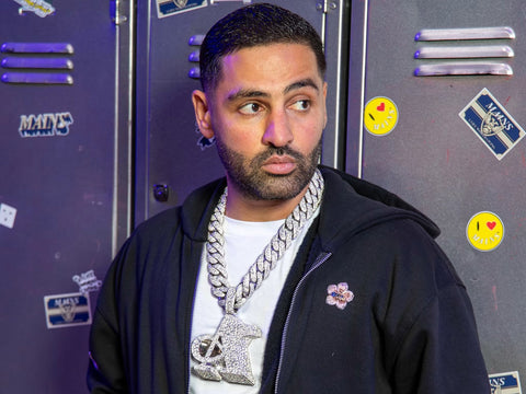 Abtin Abassi, founder of A Jewellers, wearing a diamond Cuban link chain and A Jewellers pendant