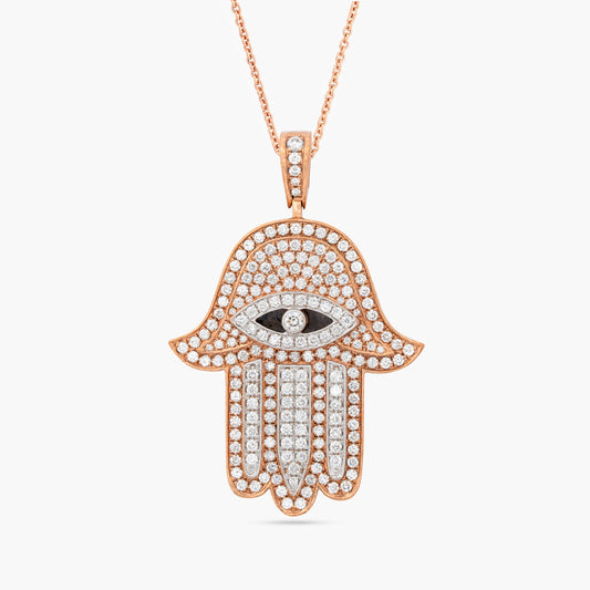 9ct Rose Gold Hamsa Hand 'Evil Eye' Diamond Pedant