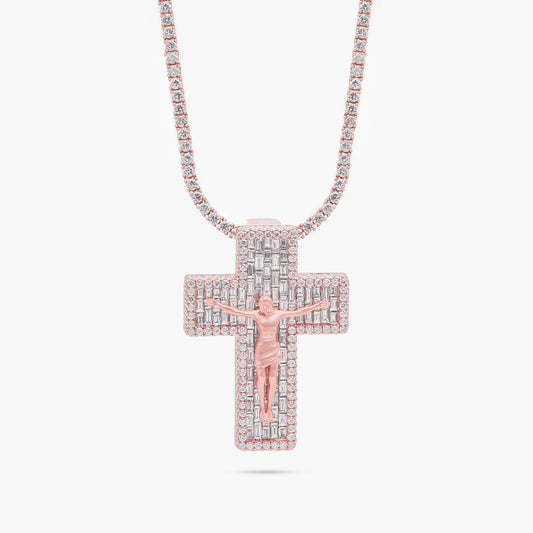 10ct Rose Gold 6.73ct Diamond Jesus Cross Pendant