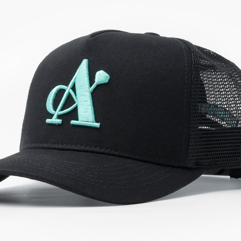 A Jewellers Azure Signature Trucker Cap Black/Turquoise
