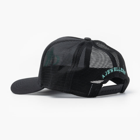 A Jewellers Azure Signature Trucker Cap Black/Turquoise