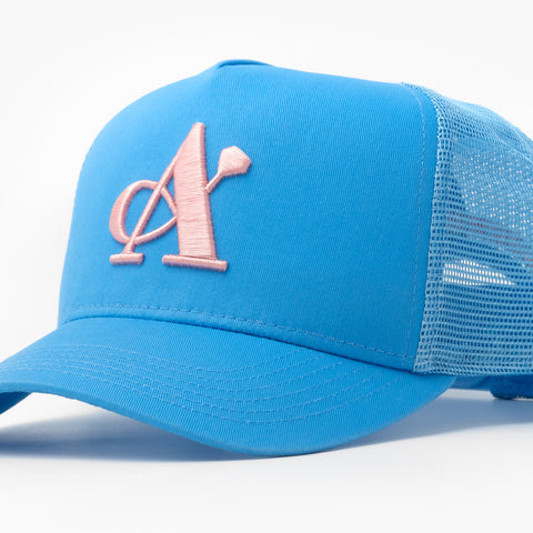 A Jewellers Indigo Signature Trucker Cap Bright Blue/Baby Pink