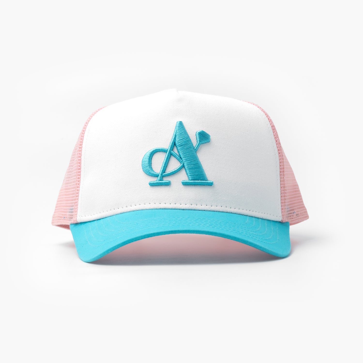 A Jewellers Sorbet Signature Trucker Cap White/Baby Pink/Blue