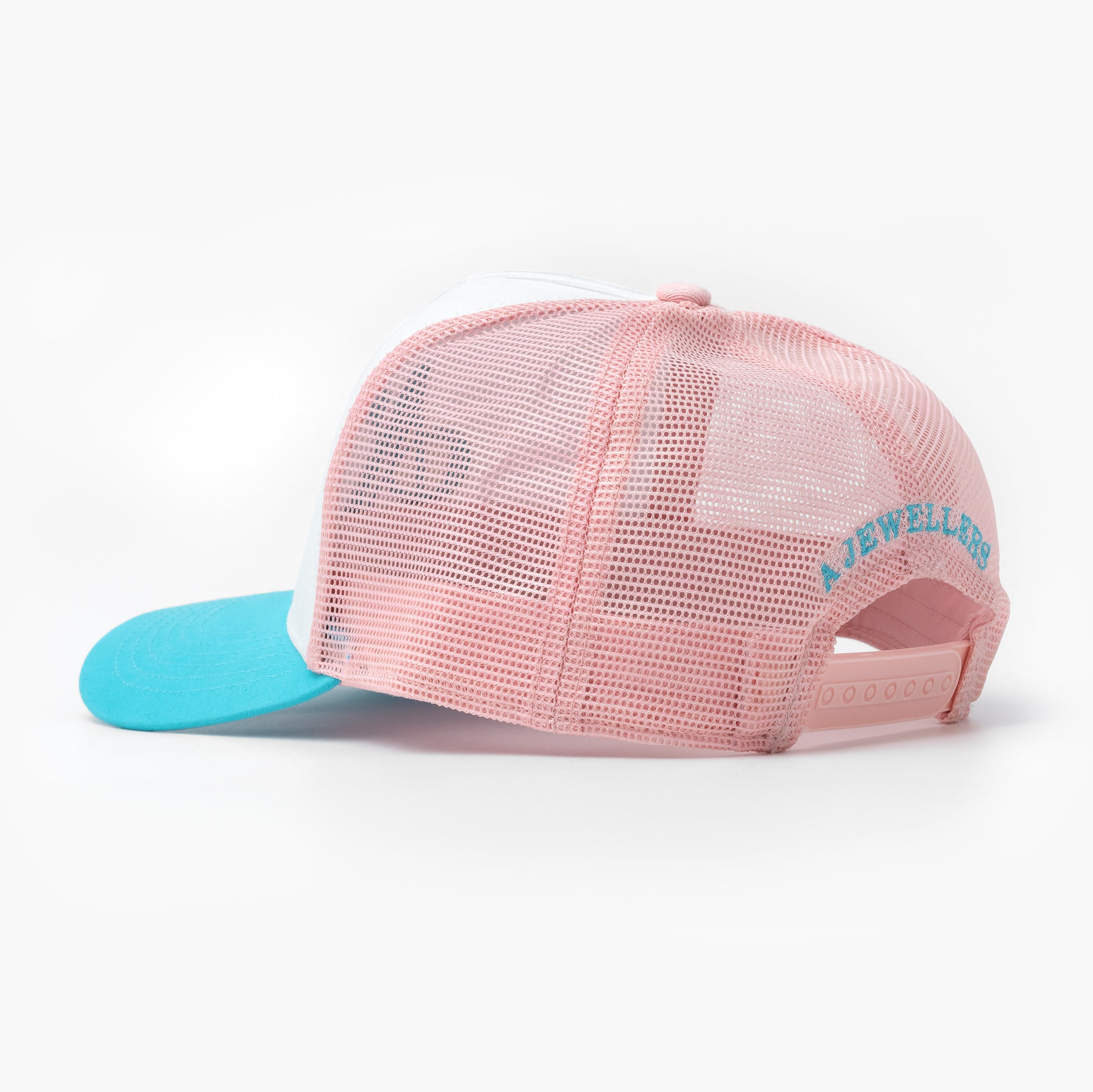 A Jewellers Sorbet Signature Trucker Cap White/Baby Pink/Blue