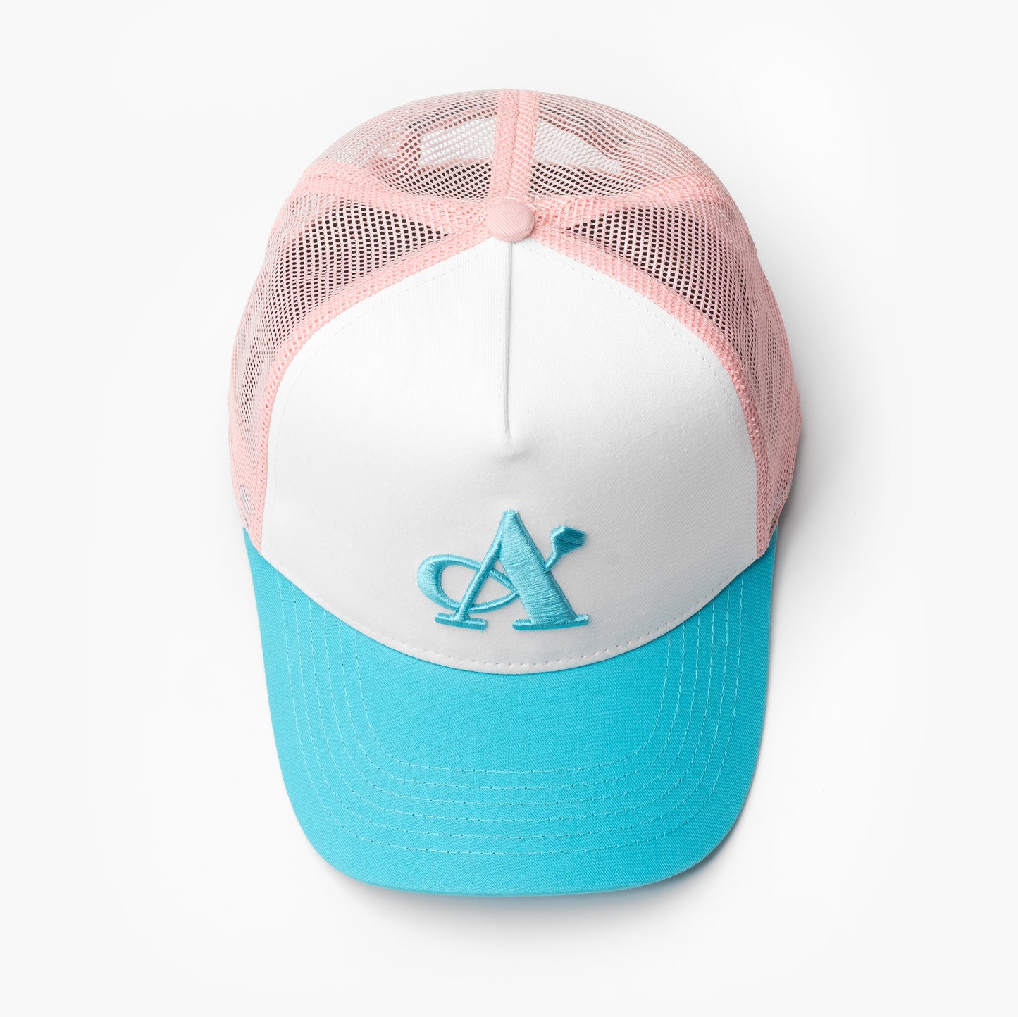 A Jewellers Sorbet Signature Trucker Cap White/Baby Pink/Blue