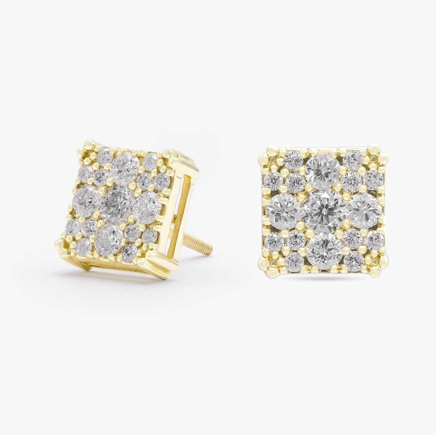 14ct Yellow Gold Square 0.63ct Diamond Stud Earrings