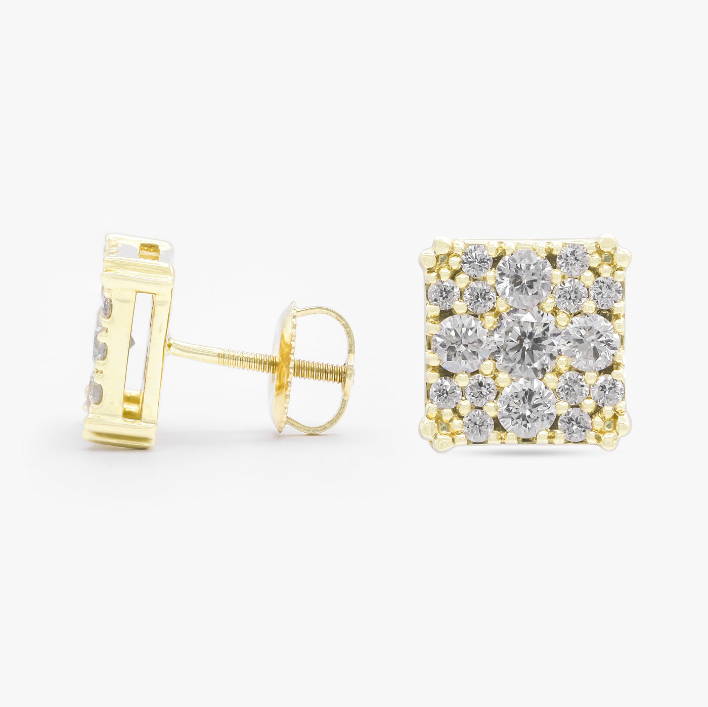 14ct Yellow Gold Square 0.63ct Diamond Stud Earrings