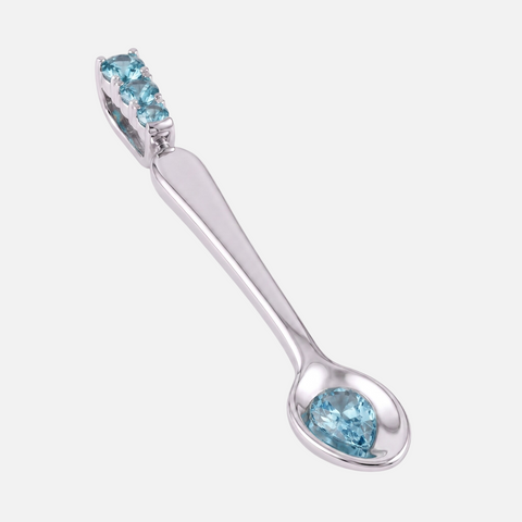 Blue Topaz spoon pendant in 9ct white gold, angled view