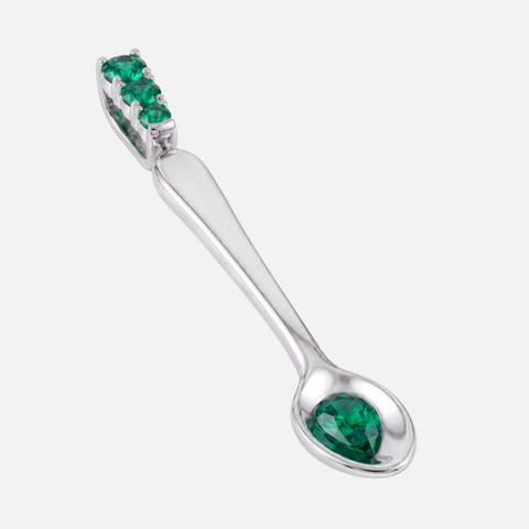 Emerald spoon pendant in 9ct white gold, angled view