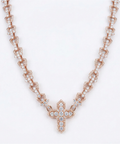 Diamond cross chain necklace in 9ct rose gold, front view