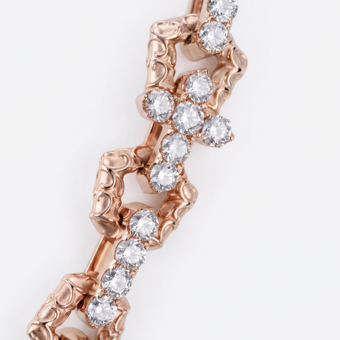 Diamond set cross link chain detail in 9ct rose gold