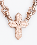 Reverse of the rose gold cross pendant, engraved A Jewellers and Spinola