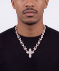 9ct rose gold diamond cross chain necklace worn on model
