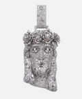 Diamond Jesus piece pendant in 9ct white gold with sculpted rose crown, front view