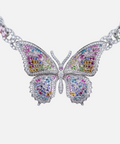 Rainbow butterfly diamond necklace pendant in 9ct white gold, front view
