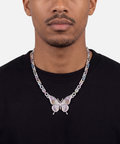 Rainbow butterfly diamond necklace in 9ct white gold worn on model