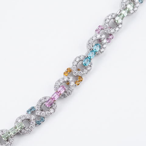 Gemstone set chain link detail on the rainbow butterfly necklace